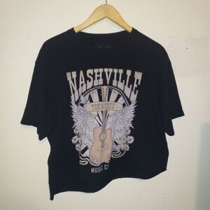 Lotus Fashion Nashville Music City Crop Top-X-Large-Asymmetrical Rolled Hem